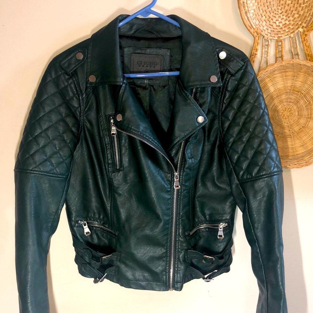 Green pleather biker jacket
